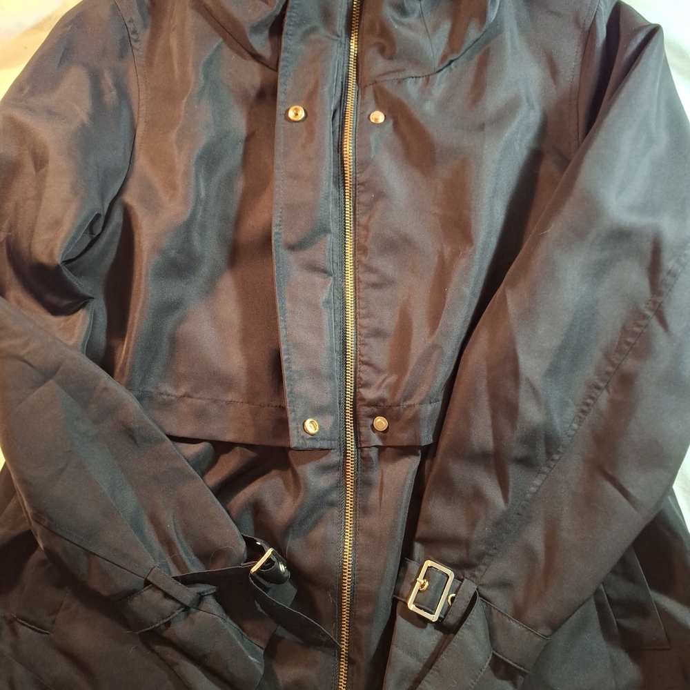 Sale🎯 Zara. NWOT. Black Trench Coat Zippered Hood And Adjustable Sleeves Size S - Picture 8 of 15